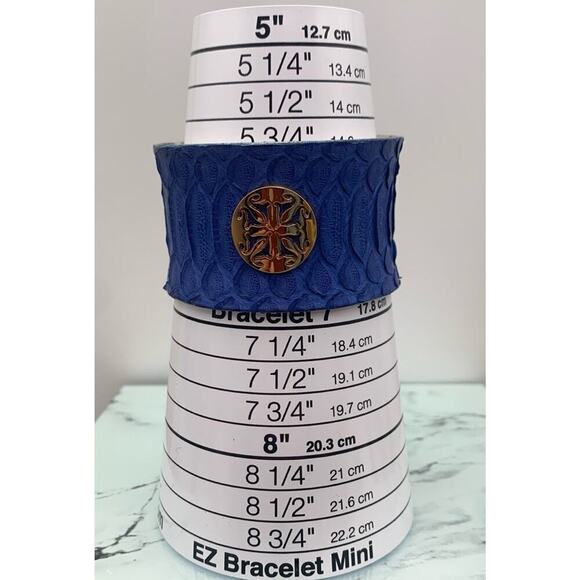 Rustic Cuff Cobalt Blue Textured Logo Metal Cuff Bracelet Signed - Picture 5 of 6